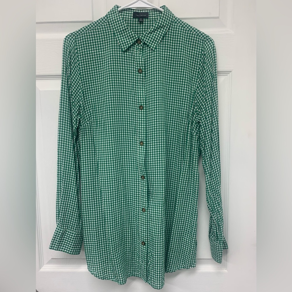 The Limited gingham check button down shirt sz M tall
